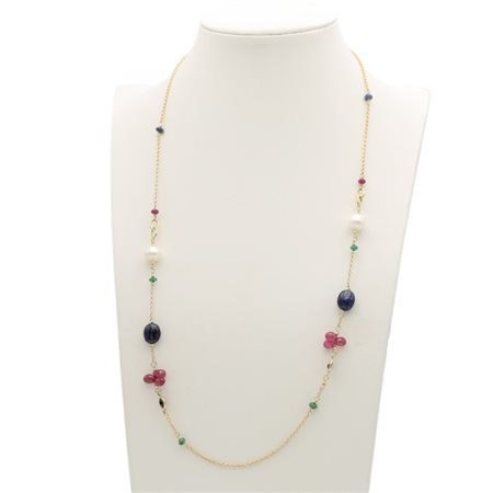 Collana in oro giallo 18 kt e pietre