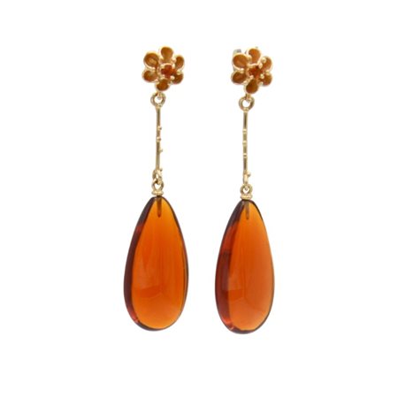 Orecchini in oro giallo 18 kt e 14 kt, zaffiri e quarzi arancioni