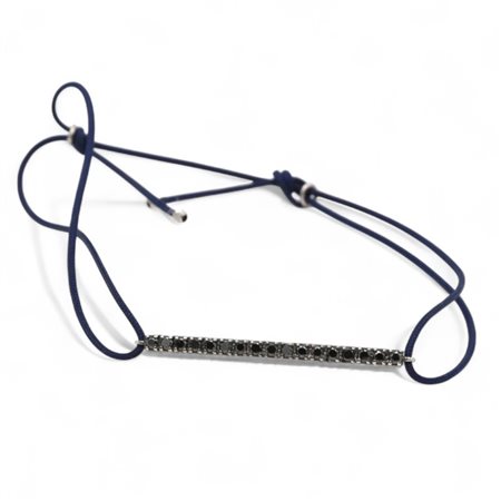 Bracciale in cordino di tessuto e centrale in oro bianco 18 kt e diamanti neri