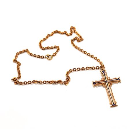 Collana in oro 18 kt con croce e smalti