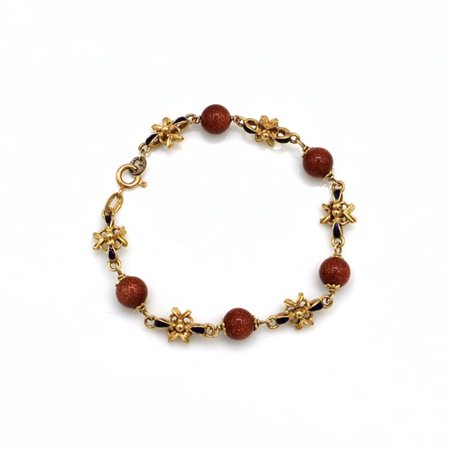 Bracciale in oro 18 kt, con smalti e sunstone sintetico