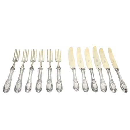 6 forchette e 6 coltelli da frutta in argento 800, 20th century
