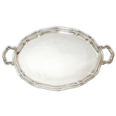 Vassoio ovale in argento 800 con prese