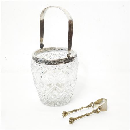 Secchiello porta ghiaccio in cristallo e argento 800