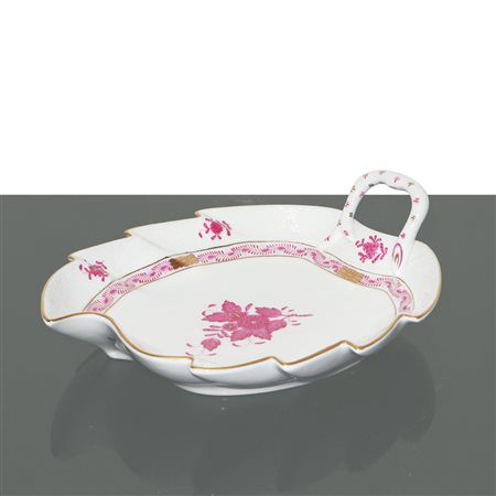 Herend  Hungary (Herend 1826)  - Foglia in porcellana bianca Herend decoro Apponyi fucsia reale 