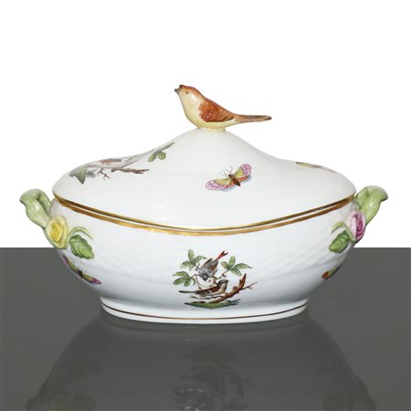 Herend  Hungary (Herend 1826)  - Portacioccolattini in porcellana bianca Herend serie Rothschild, con presa a guisa di uccellino