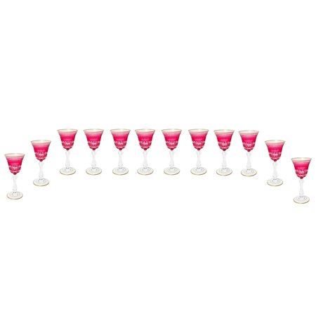 Saint Louis - N°12 Calici in cristallo Saint Louis rossi da vino bianco modello Lozerè Or con bordo dorato e zigrinatura