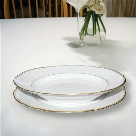 Richard Ginori - Servizio di piatti da 12 in porcellana bianca con perfilo oro