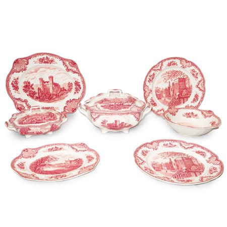 Johnson Bros England - Gruppo di piatti da portata inglesi, modello "Old Britain Castles" sui toni del rosa