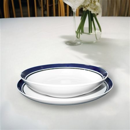 Schonwald  Germany - Servizio di piatti da 12 bianco con perfilo argentato e blu