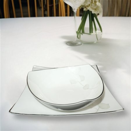 Royal Bone China - Servizio di piatti in porcellana per 11 persone, mod .Silver Melody