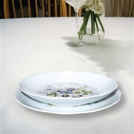 Bavaria Johann seltmann vohenstrauß - Servizio di piatti da 12 bianco con bordo smerlato e decoro floreale