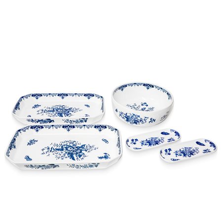 Royal  Worcester (Worcester 1751)  - Gruppo di piatti da portata in porcellana bianca "bone china" e decori floreali blu