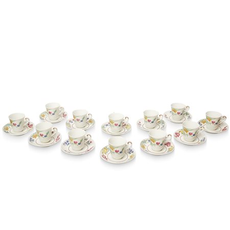 Richard Ginori - Servizio da caffè in porcellana bianca con decori floreali policromi
