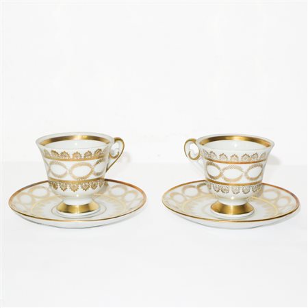 Vieux Paris - Tazzine da caffè tête-a tête in porcellana bianca con decori dorati