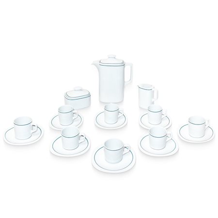 Bernardaud Limoges, France - Servizio da caffè stile decò bianco con bordo verde