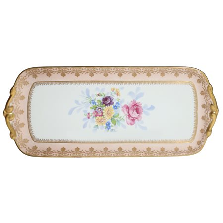Limoges - Vassoio in porcellana dipinta policroma con decoro floreale al centro