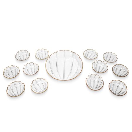 Carlo Moretti (1958)  - Grande centrotavola a forma di conchiglia con 12 ciotole con bordo dorato