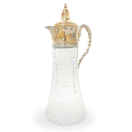 Caraffa in vetro con dettagli in metallo argentato e contenitore interno da ghiaccio