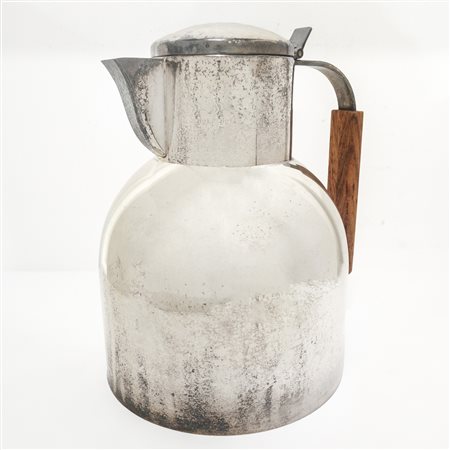 Caraffa termica in sheffield con manico in legno, 20th century