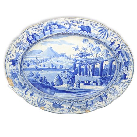 Piatto inglese ovale collezione Wilde rose plate nei toni del blu e bianco