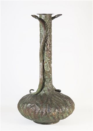 GRANDE VASO LIBERTY IN RAME PATINATO inizio del XX secolo alto collo...