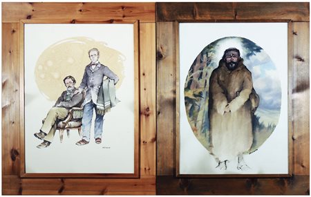 ALBERTO FREMURA Frate e Personaggi due acquarelli su carta, firmati, in...