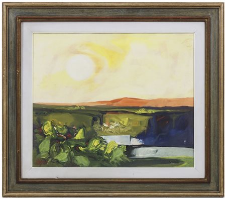 NATALE FILANNINO (1926-1987) Veduta di Stintino in Sardegna olio su tela,...