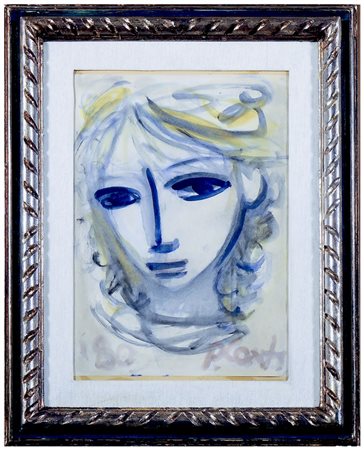 PRIMO CONTI (1900-1988) Ritratto femminile 1980 acquerello su carta applicato...