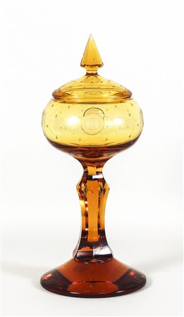 POTICHE IN CRISTALLO COLOR AMBRA Moser coperchio con presa a pinnacolo, coppa...