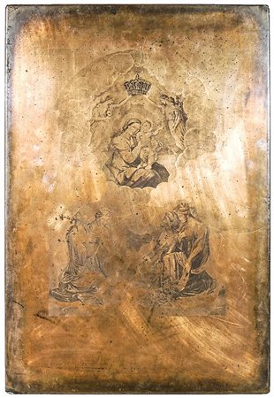 MATRICE DI STAMPA IN RAME Italia, XIX secolo incisa con Incoronazione della...