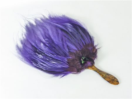 VENTAGLIO fine del XIX secolo pagina in piume viola di uccello del paradiso,...