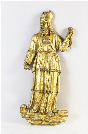 ANTICO FRAMMENTO IN LEGNO DORATO raffigurante un Rabbino, difetti h cm 47 OLD...