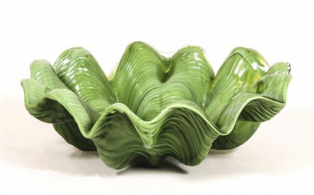 GRANDE COPPA CENTROTAVOLA IN VETRO SOFFIATO VERDE ACQUA Toni Zuccheri per...