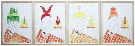 LOLITA TIMOFEEVA Figure con cappello 2003 serie di quattro dipinti a tecnica...