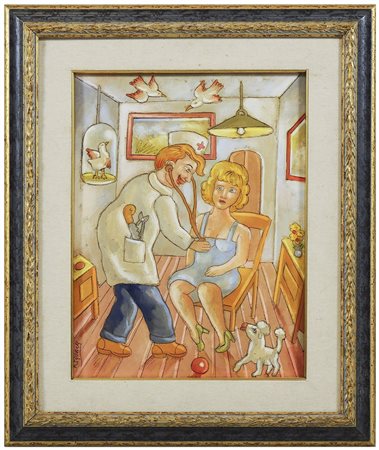 ROBERTO SGUANCI ''Dica Trentatre'' Il dottore e la paziente olio su cartone...