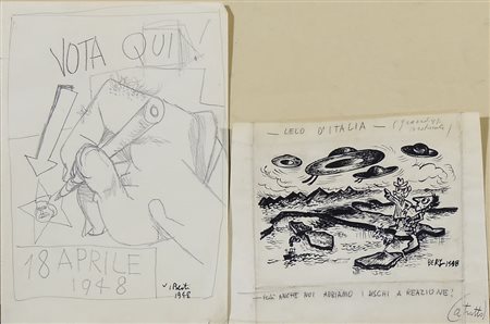 VINICIO BERTI (1921-1991) Vota qui e Cielo d'Italia 1948 due bozzetti a...
