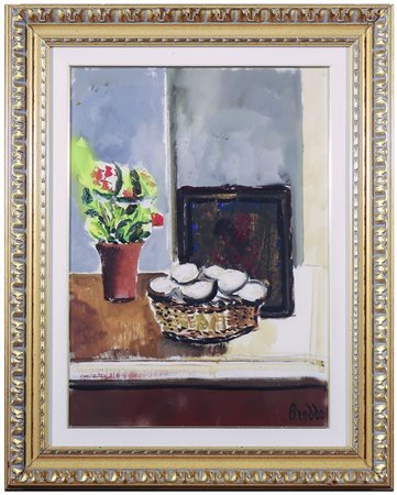 GASTONE BREDDO (1915-1991) Cestino con uova olio su tela, firmato, al verso...