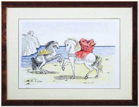 GIORGIO DE CHIRICO (1888-1978) Cavalli sulla spiaggia 1974 litografia, es...