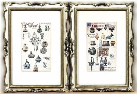 DUE BOZZETTI PUBBLICITARI fine del XIX secolo realizzati all'acquerello su...