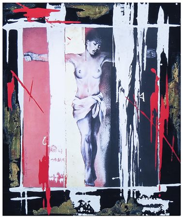 NADIA SCOZZESI Composizione con nudo tecnica mista e stampa su tavoletta,...