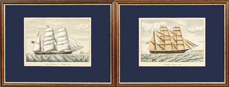 VELIERI coppia di litografie, in cornice cm 37x25 SAILING SHIPS, A PAIR OF...