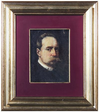 RITRATTO MASCHILE XIX secolo olio su tela applicata a tavoletta, in cornice...