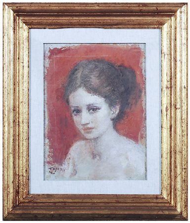 ERMANNO TOSCHI (1906-1999) Ritratto femminile tecnica ad affresco su...