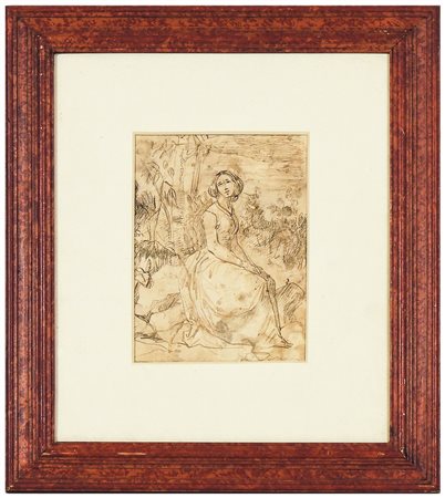 SCORCIO DI PARCO CON DAMA metà del XIX secolo inchiostro su carta, in cornice...