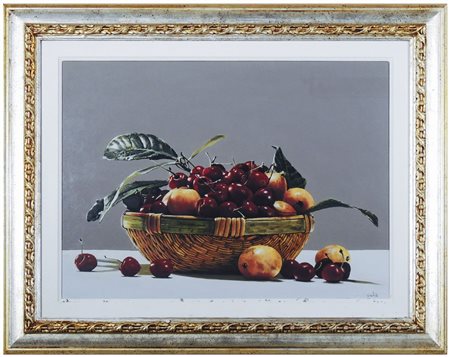 BENIAMINO CICCOTELLI Ciliegie, nespole e foglie olio su tela, firmato, al...