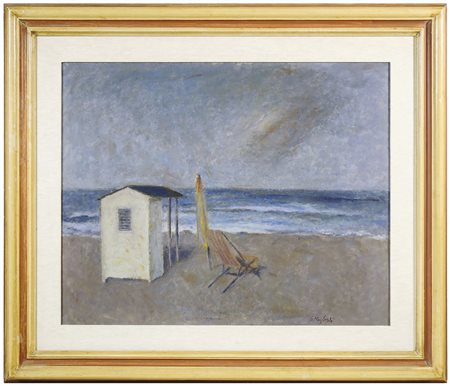 GIUSEPPE MANFREDI (1934-1987) Paesaggio marino olio su cartone, firmato, al...