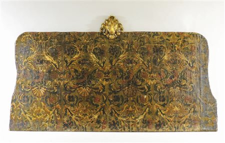 TESTIERA PER LETTO MATRIMONIALE IN CUOIO DIPINTO centrata da conchiglia in...