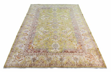 TAPPETO AFGHANO HERATI MISTO SETA fondo giallo senape, campo con motivi...