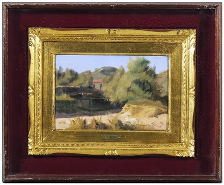 GIORGIO LUXARDO Paesaggio campestre Anni Sessanta olio su cartone telato,...